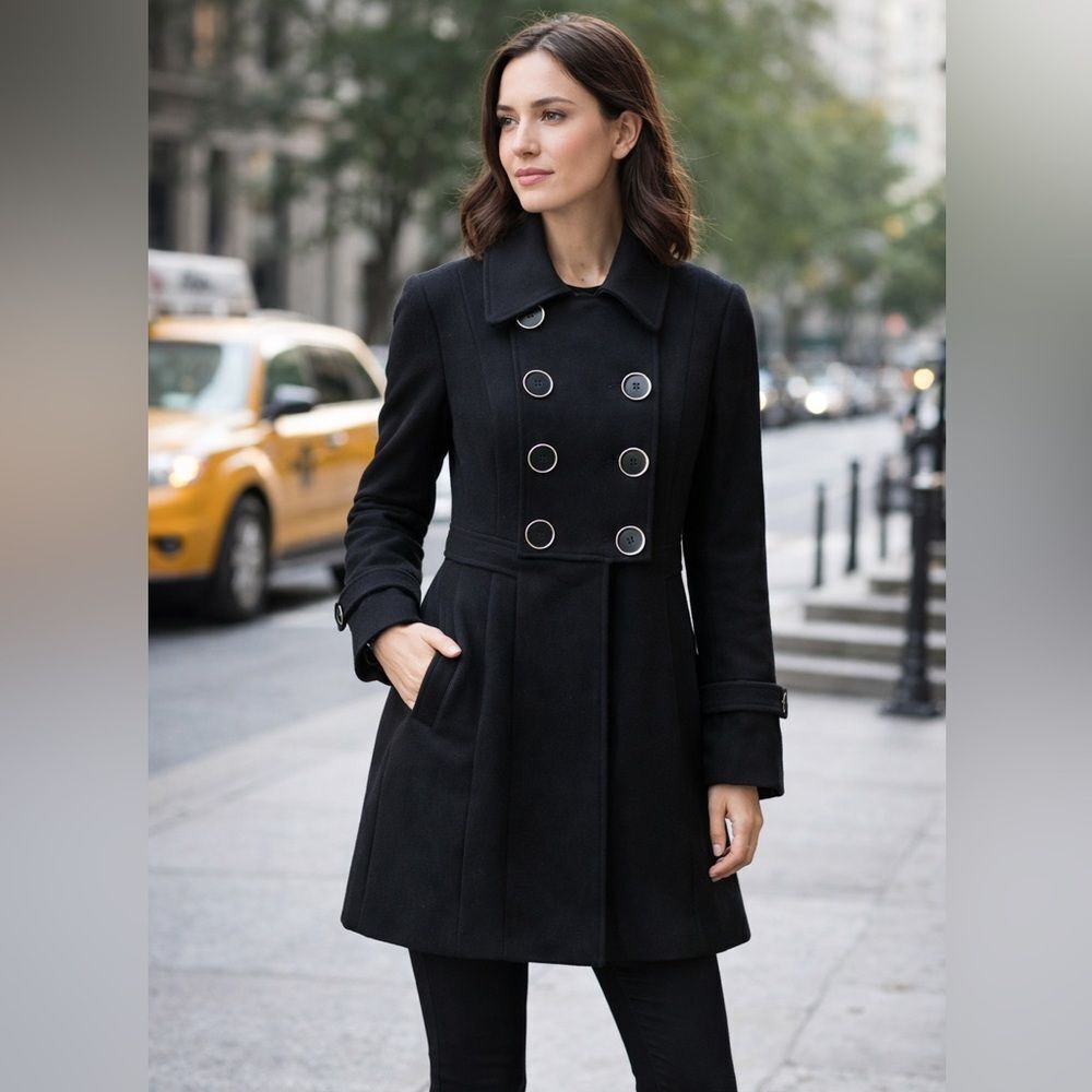 Marvin Richards Black Wool Blend Tailored City Coat Size M